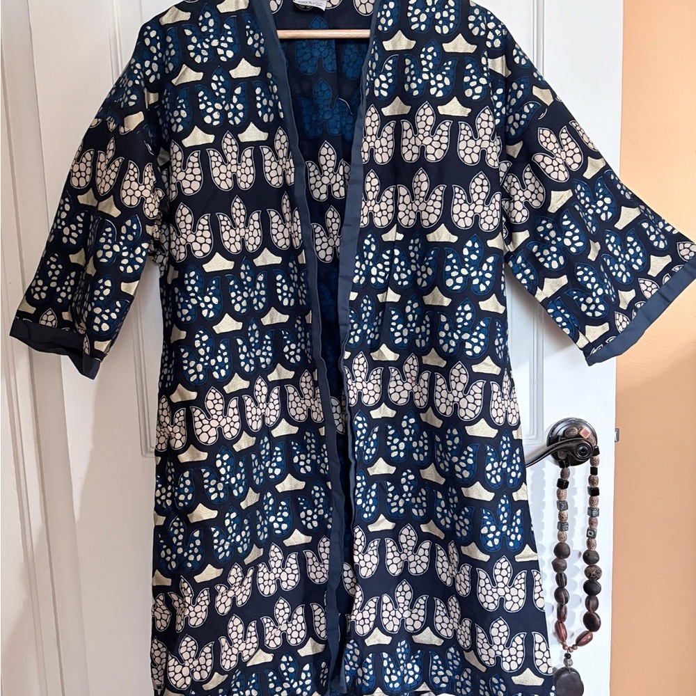 Bahaari Navy and Cream Patterned Duster